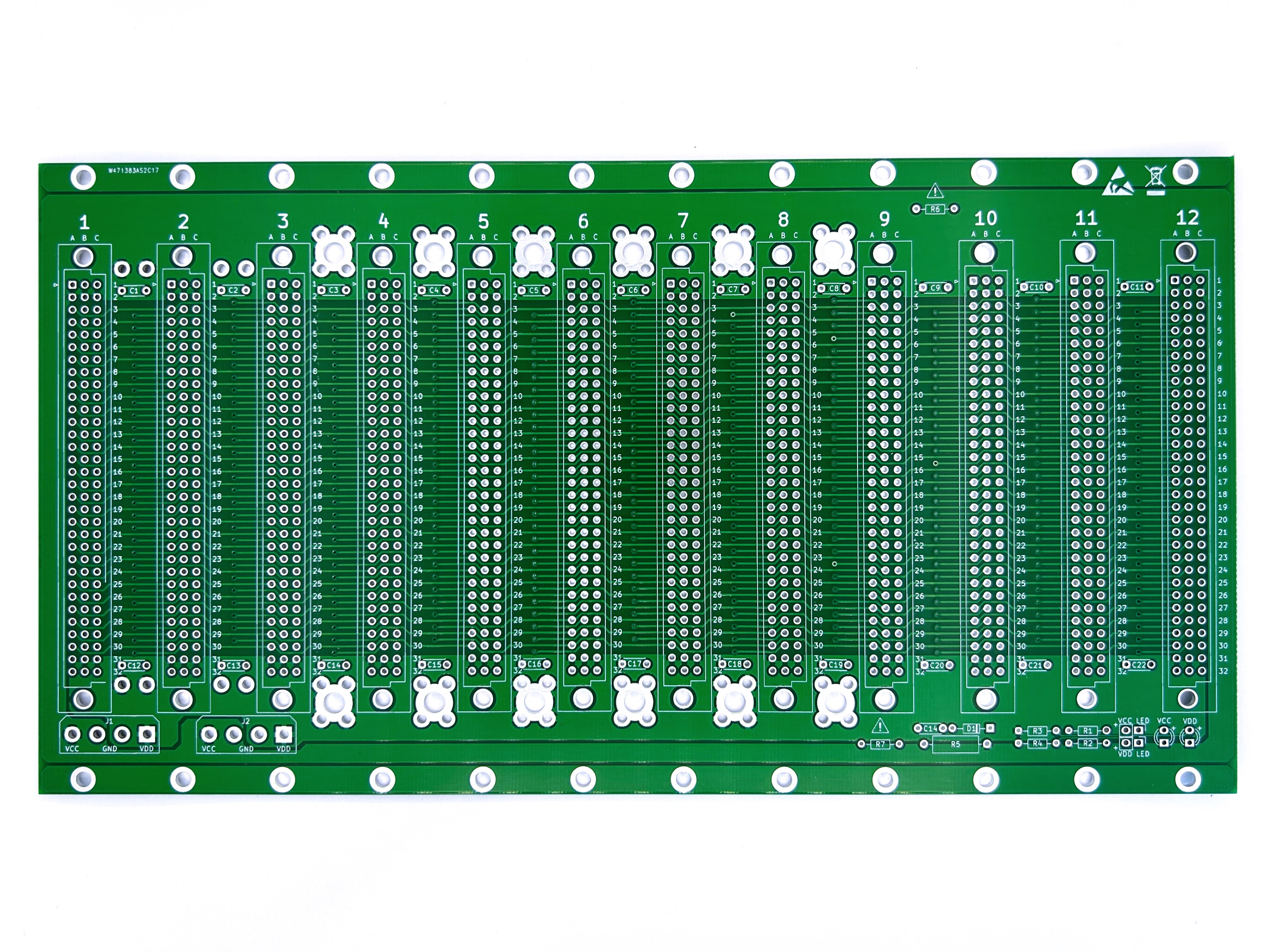 Microbus Backplane PCB for Eurocards DIN41612 12 slot 3U 48HP