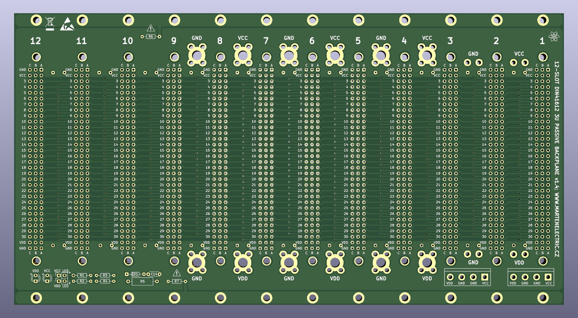 Microbus Backplane PCB for Eurocards DIN41612 12 slot 3U 48HP