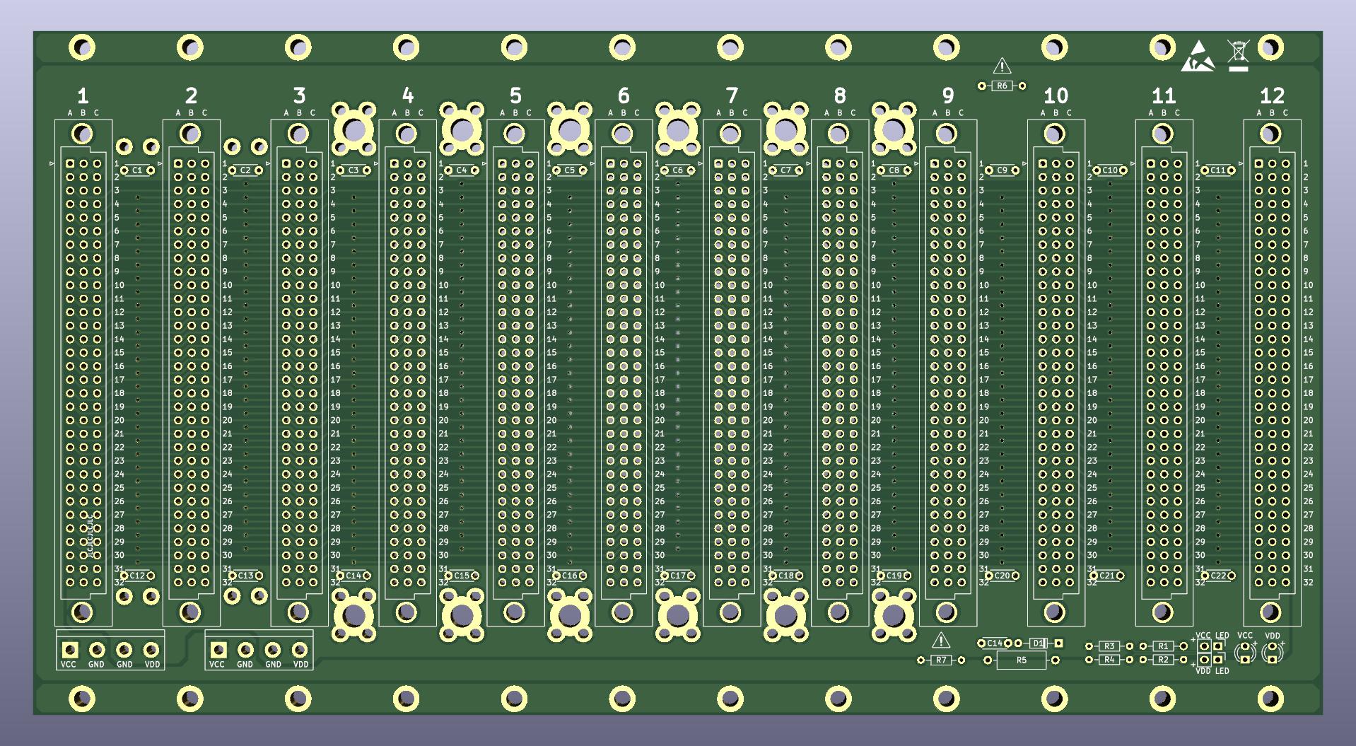 Microbus Backplane PCB for Eurocards DIN41612 12 slot 3U 48HP