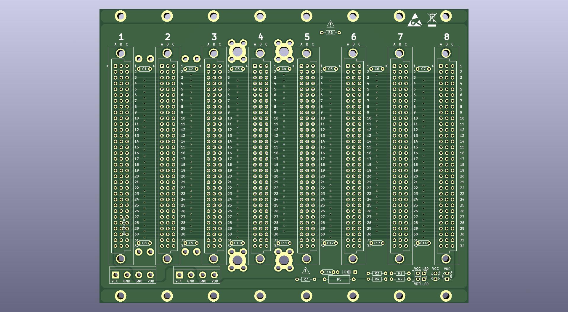 Microbus Backplane PCB for Eurocards DIN41612 8 slot 3U 32HP