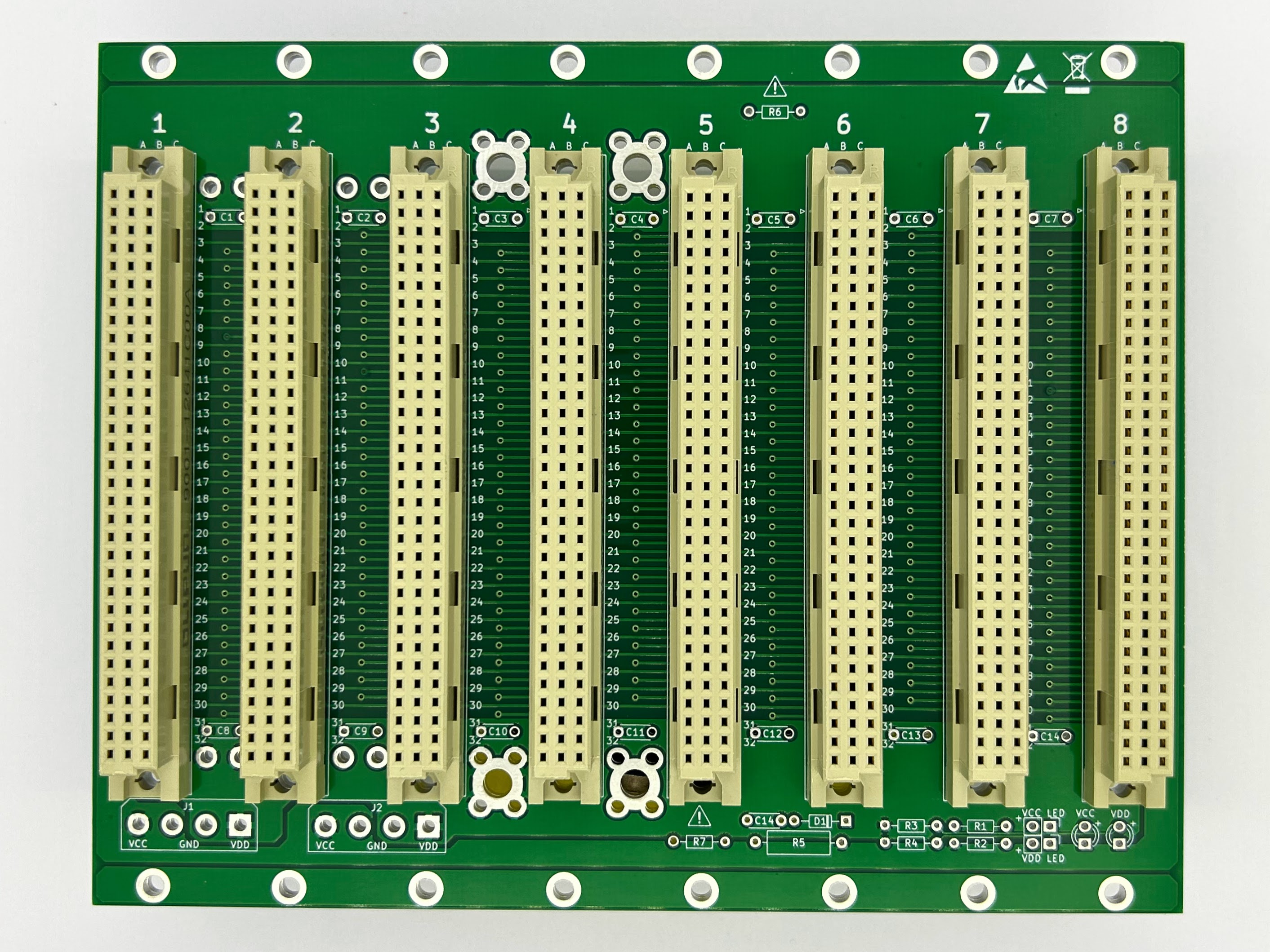 Microbus Backplane PCB for Eurocards DIN41612 8 slot 3U 32HP
