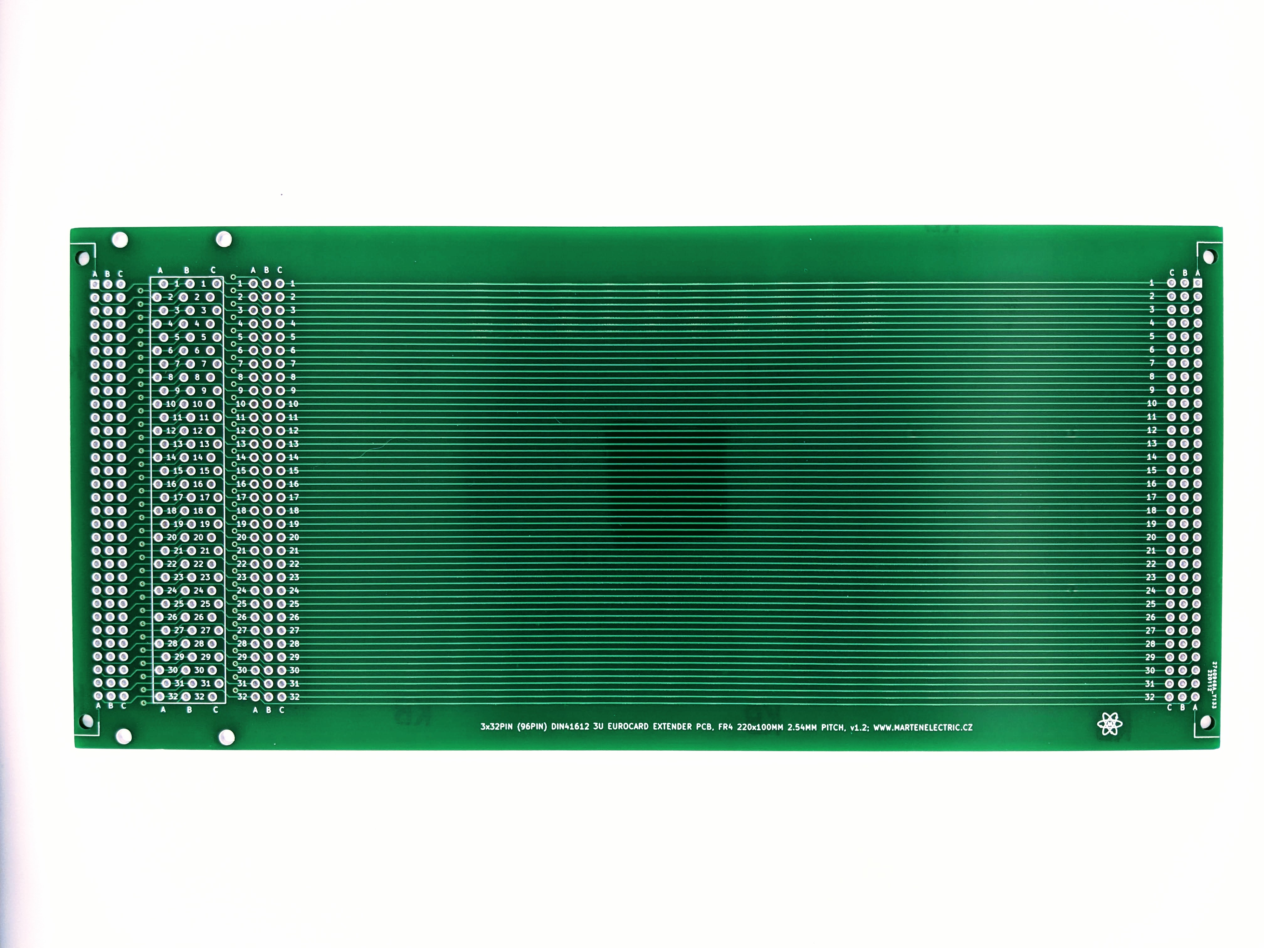 Eurocard DIN41612 3U riser extender PCB card 220mm with test points and PCB guide